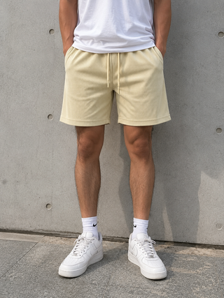 Beige Ribbed Drawstring Shorts Ecowears Store