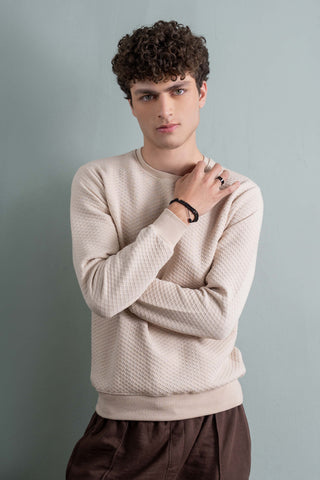 Beige Textured Knit Sweatshirt Ecowears Store