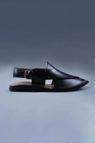 Black Leather Charsadda Chappal with Brass Buckle Ecowears Store