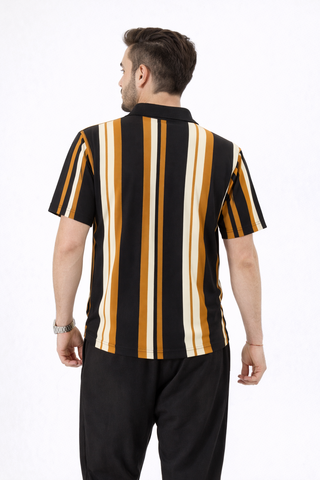 Black Multi Stripe Zip Polo Tee Ecowears Store