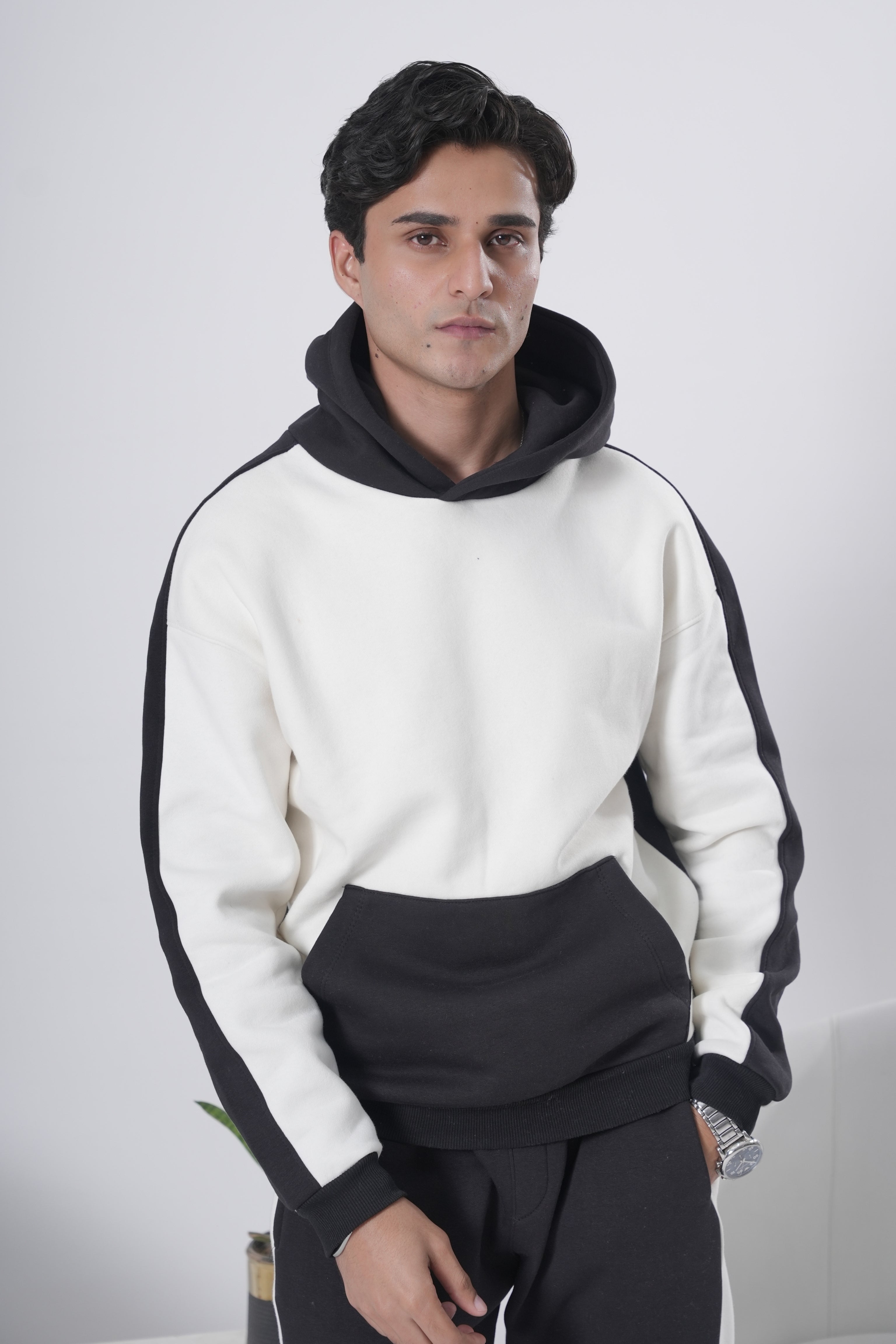 
                          Black & Off-White Colorblock Tracksuit Ecowears Store
                        