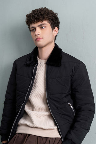 Black Padded Bomber Jacket Ecowears Store