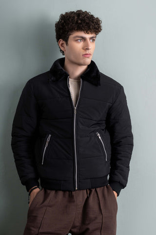Black Padded Bomber Jacket Ecowears Store