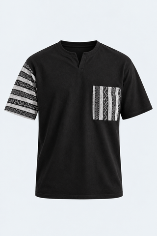 Black Tribal Contrast Tee — front studio view