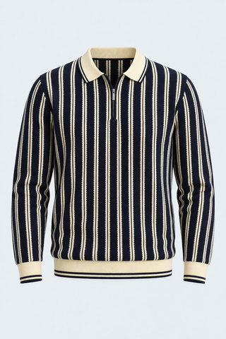 Black Shirt with White Vertical Striped Polo Shirt — front studio view
