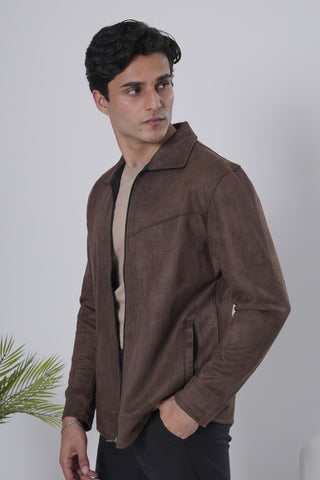 Brown Suede-Style Zip Jacket Ecowears Store