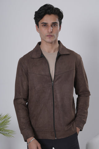 Brown Suede-Style Zip Jacket Ecowears Store