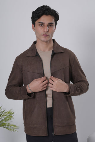 Brown Suede-Style Zip Jacket Ecowears Store