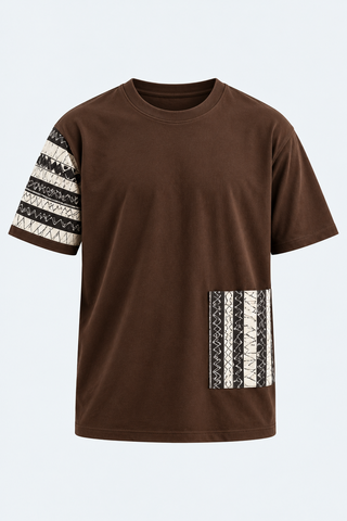 Brown Tribal Contrast Tee — front studio view