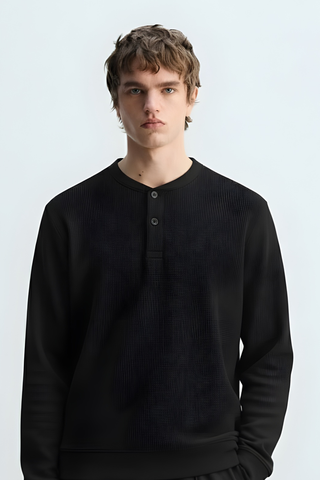 Classic Button-Neck Black Sweatshirt Ecowears Store