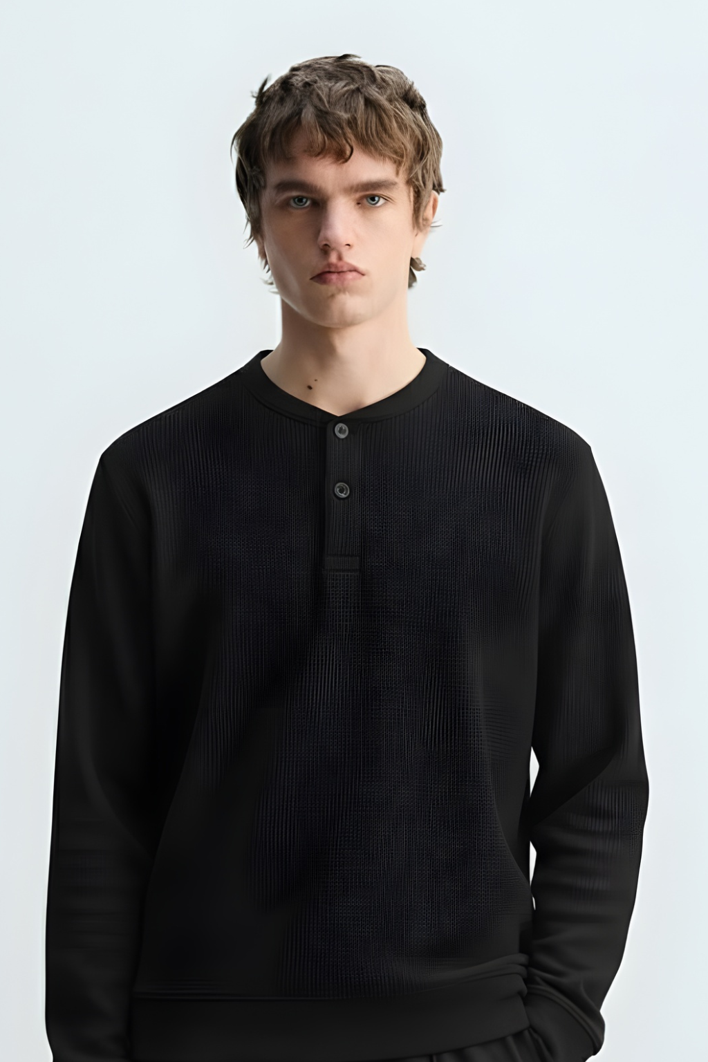 
                          Classic Button-Neck Black Sweatshirt Ecowears Store
                        