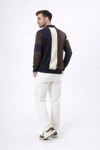 Classic Contrast Knit Polo – Brown & Navy Ecowears Store