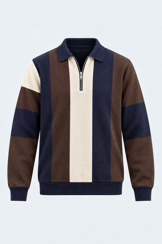 Classic Contrast Knit Polo – Brown & Navy — front studio view