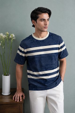Classic Stripe Casual Tee – Navy Ecowears Store