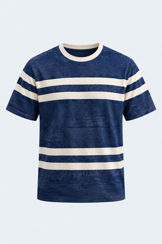 Classic Stripe Casual Tee – Navy — front studio view
