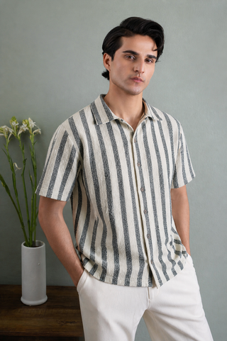 Coastal Stripe Textured Resort Shirt – Ivory & Grey Ecowears Store