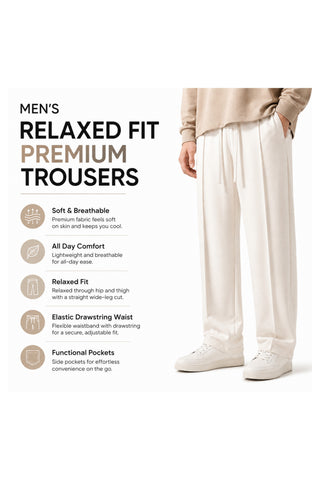 Relaxed Fit Platted Trouser - Cream Beige Ecowears.pk
