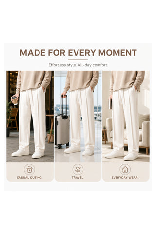 Relaxed Fit Platted Trouser - Cream Beige Ecowears.pk