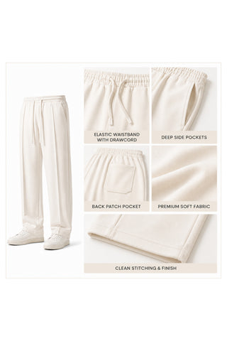 Relaxed Fit Platted Trouser - Cream Beige Ecowears.pk