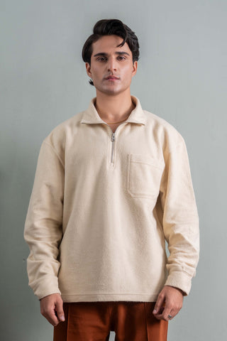 Cream Fleece Half-Zip Sweatshirt Ecowears Store