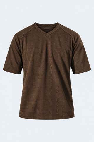 Dark Brown Textured V-Neck T-Shirt — front studio view