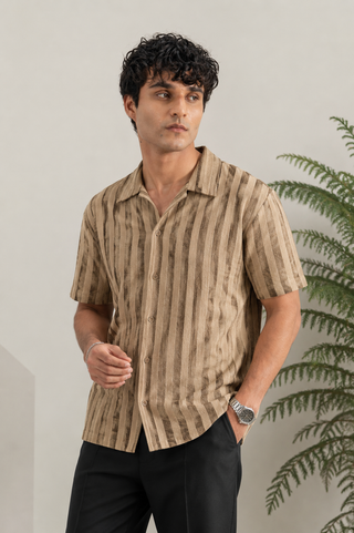 Desert Stripe Textured Resort Shirt – Beige Ecowears Store