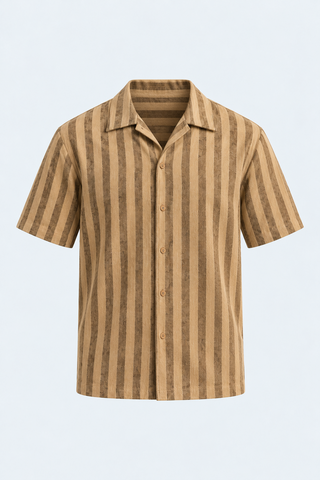 Desert Stripe Textured Resort Shirt – Beige — front studio view