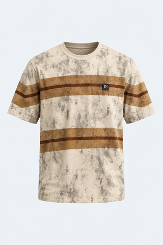 Earth Tone Marble Stripe Tee – Sand — front studio view