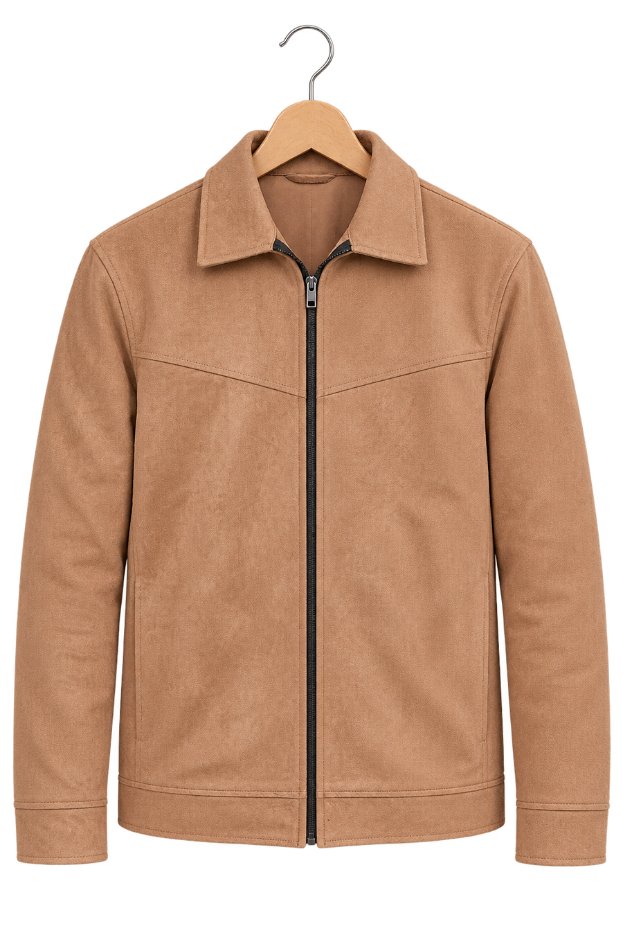 Camel Suede-Style Zip Jacket
