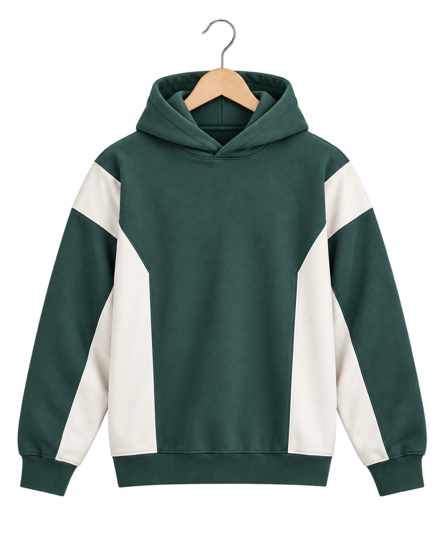 Green & Off-White Colorblock Hoodie