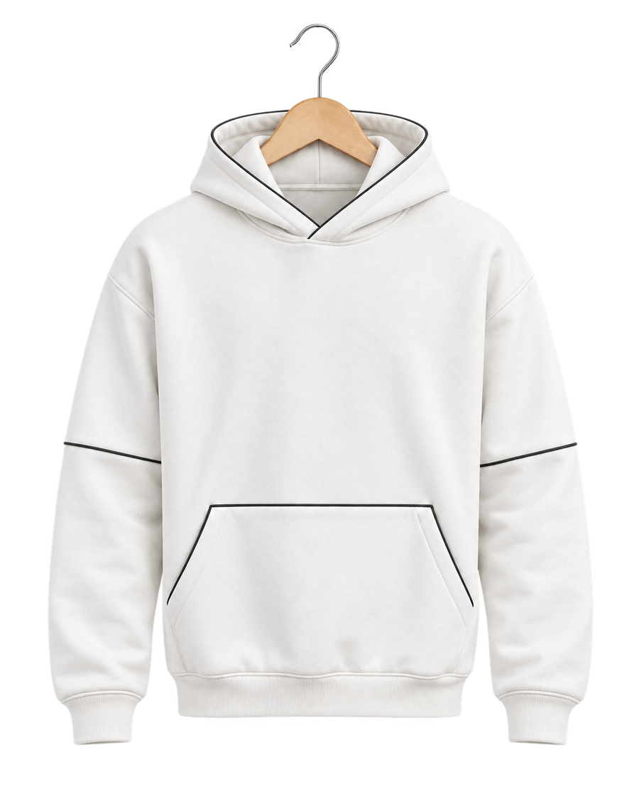 Off-White Minimal Hoodie with Contrast Piping