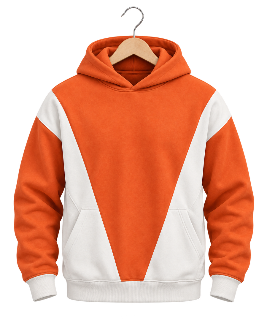 Orange & Off-White Colorblock Hoodie