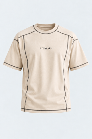 Ecowears Contrast Stitch Tee – Beige — front studio view