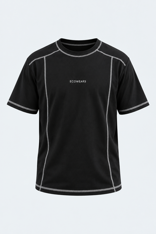 Ecowears Performance Stitch Tee – Black — front studio view