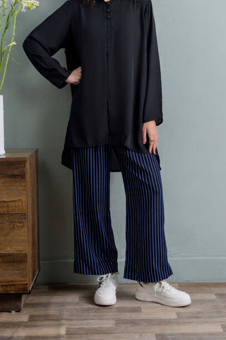 Effortless Elegance in Blue Tunic and Striped Trousers Ecowears Store