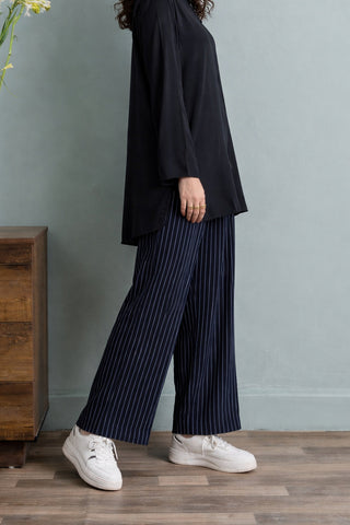 Effortless Elegance in Blue Tunic and Striped Trousers Ecowears Store