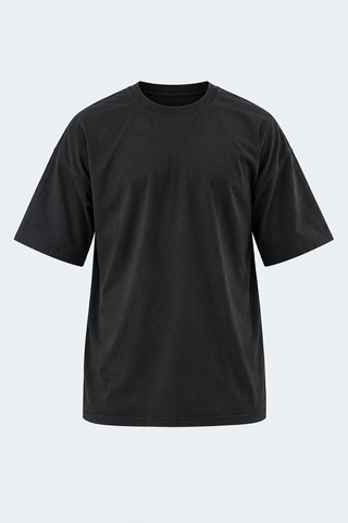 Essential Black Crewneck Tee for Men with Drop Shoulder - Clean & Cool Look — front studio view
