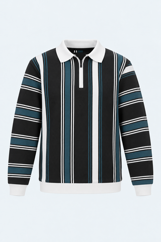 Black, Teal & White Striped Sweatshirt