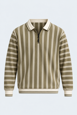 Olive Striped Half-Zip Sweatshirt