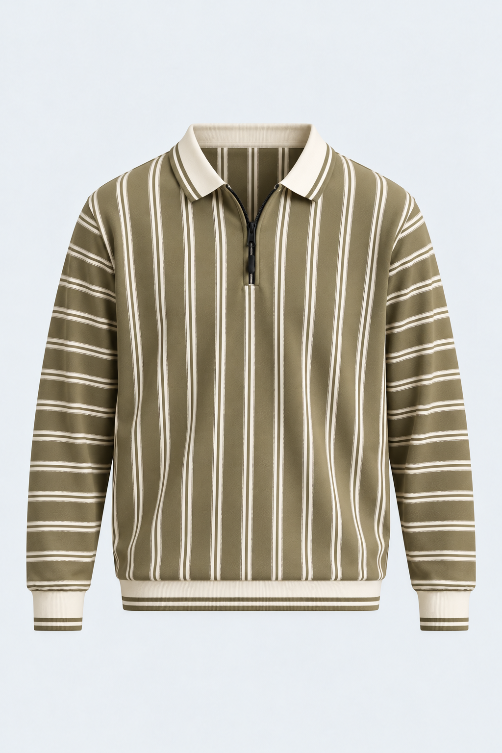 
                          Olive Striped Half-Zip Sweatshirt
                        