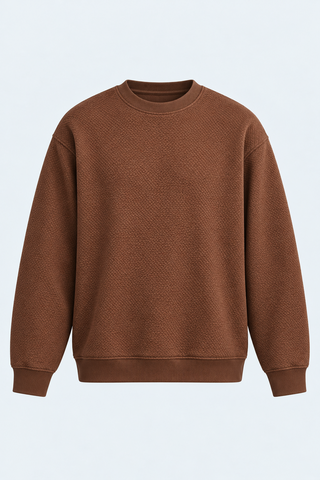 Textured Crew Neck Sweatshirt – Chocolate Brown