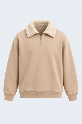 Beige Zip-Collar Sweatshirt