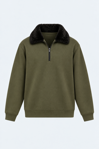 Olive Green Zip-Neck Sweatshirt