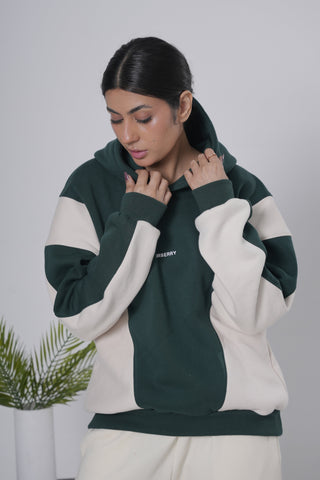 Forest Green & Off-White Color Block Hoodie Ecowears Store