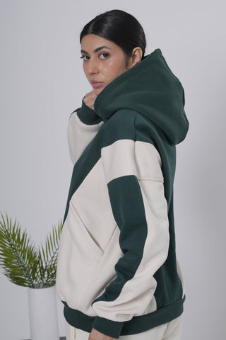 Forest Green & Off-White Color Block Hoodie Ecowears Store