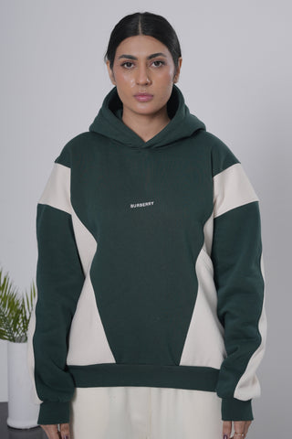 Forest Green & Off-White Color Block Hoodie Ecowears Store