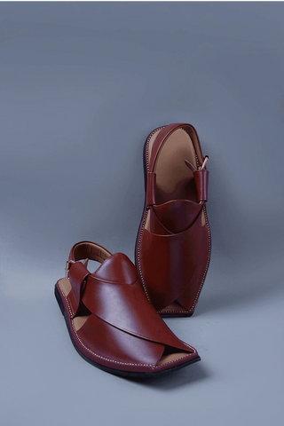 Glossy Cherry Brown Kaptaan Chappal with Square Toe Ecowears Store