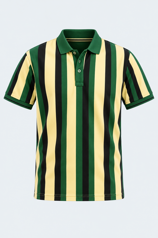 Green Multi Stripe Polo Tee — front studio view