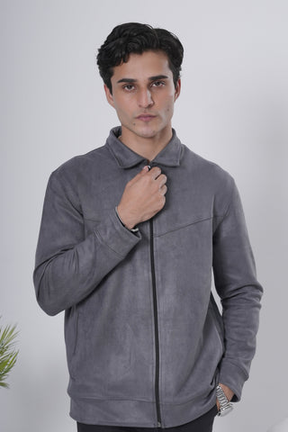 Grey Suede-Style Zip Jacket Ecowears Store