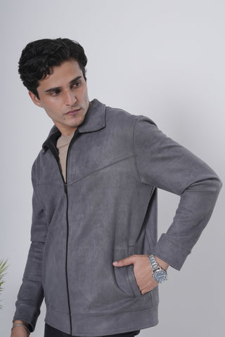 Grey Suede-Style Zip Jacket Ecowears Store